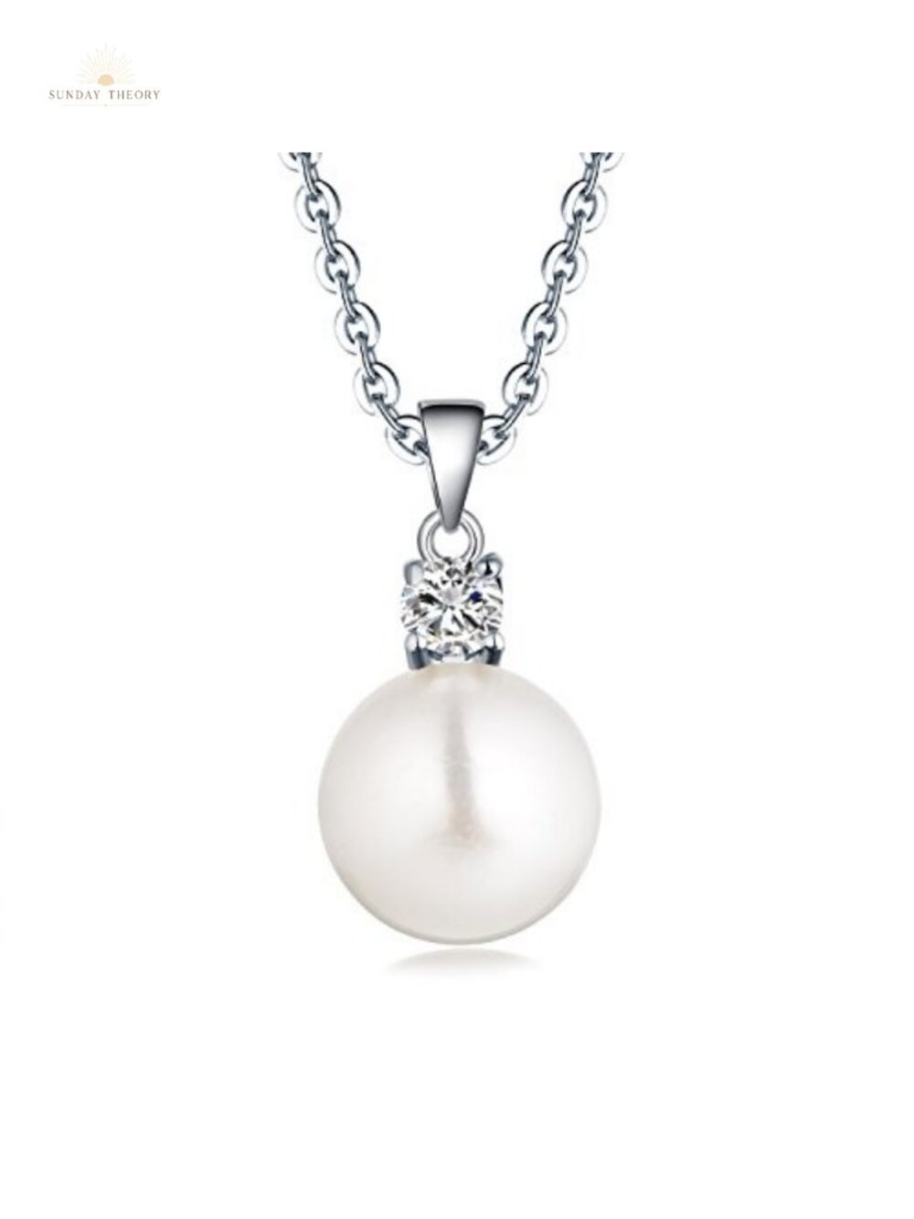 925 Sterling Silver Freshwater Cultured Pearl Pendant Necklace Cubic Zirconia
